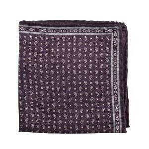 NEW BRUNELLO CUCINELLI men's silk pocket square in plum+fog+light camel
